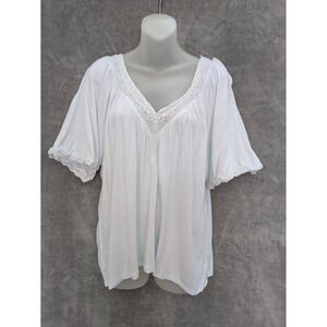 Zara Top‎ White Small Vneck Crochet Lace Neckline Sleeve Trim